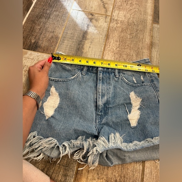 Show Me You MuMu Houston Denim Shorts 27 Blue High Waist Distressed Frayed Jean - Picture 6 of 8